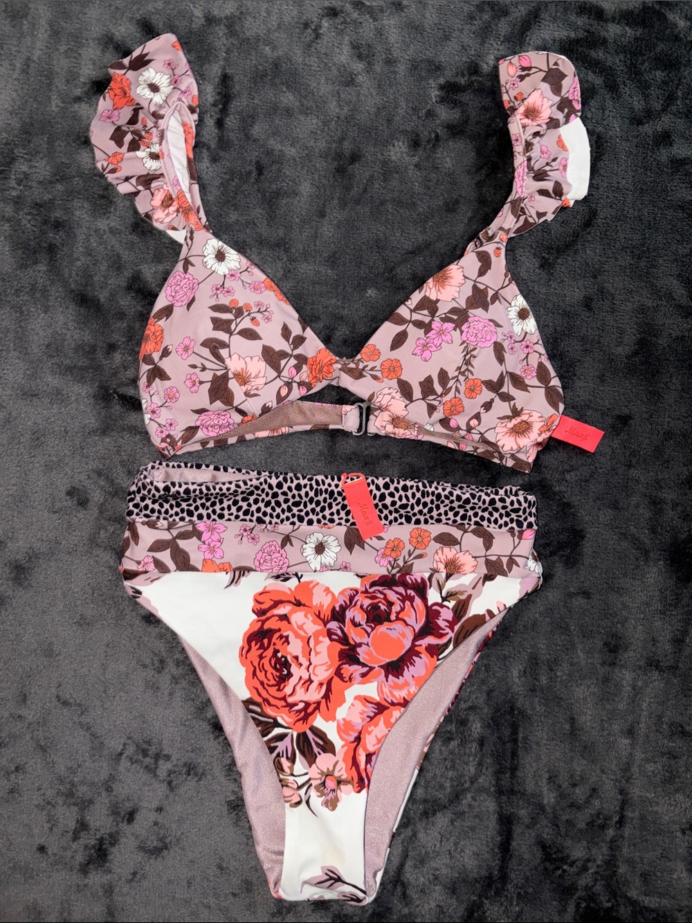 Adore Pink Floral Ruffle Strap Bikini Set